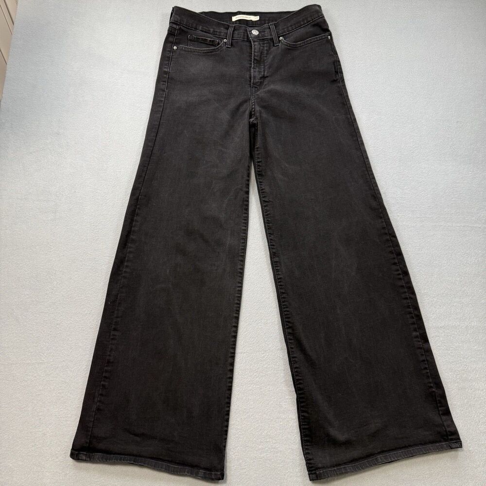 Levi's 318 Shaping Wide Leg Jeans Women's W29 L32 Black Faded Denim